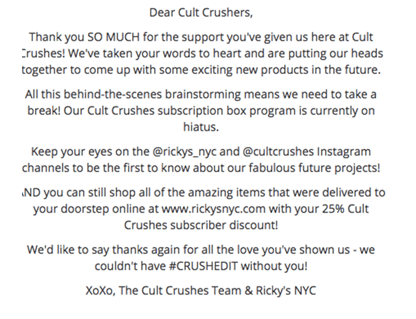 dear cult crushers message