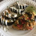 Tortilla chicken with elote style acorn squash