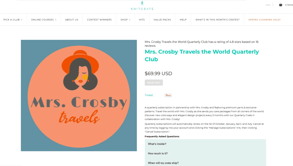 Mrs. Crosby Travels the World Quarterly Club