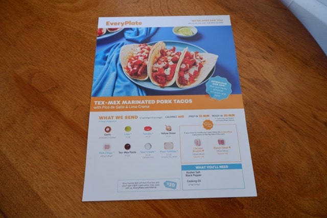 everyplate tex-mex marinated pork tacos menu